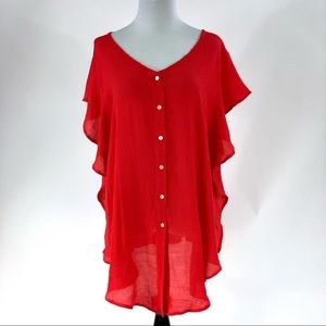 Bobeau V-Neck Button-Down Tie-Front Top 2X